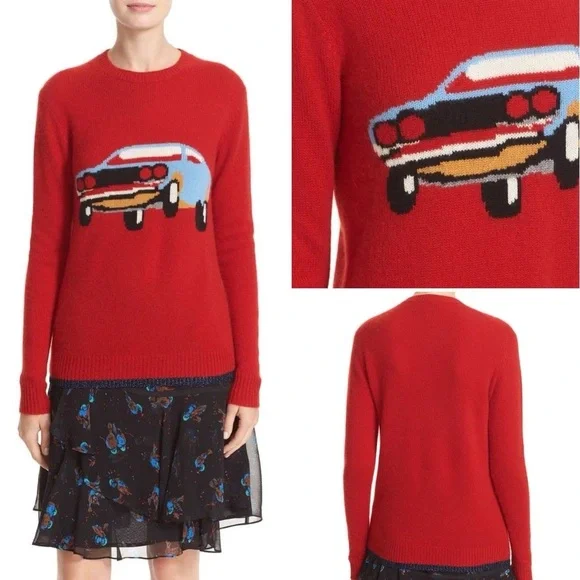 Coach 1941 Red Intarsia Sweater M 100% Cashmere Vintage Car Rare HTF NWOT NEW - Picture 10 of 16